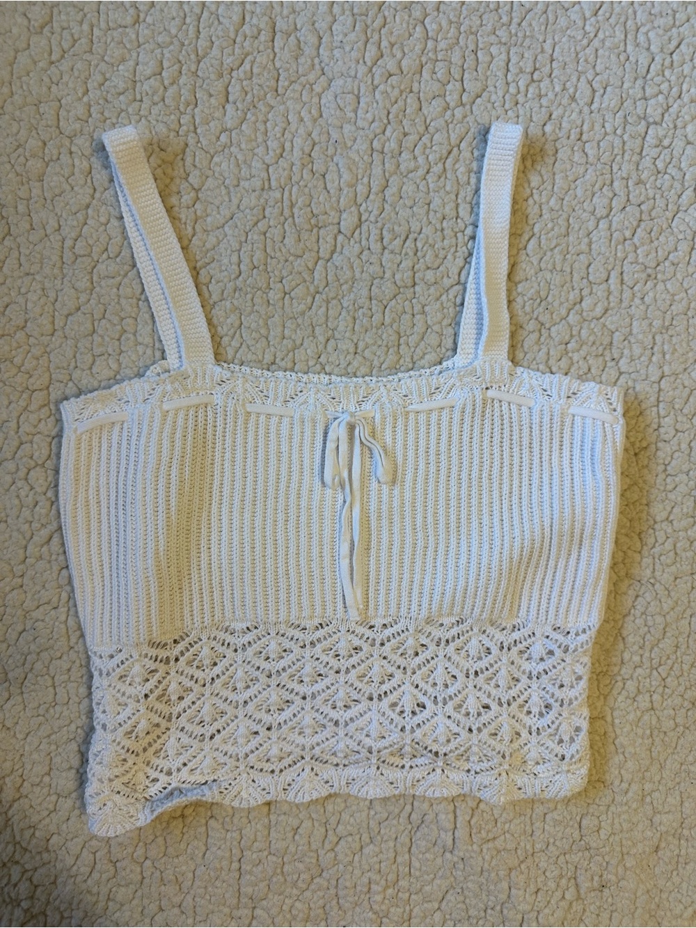 White Crochet Knit Tank Top